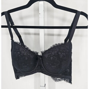 Hunkemoller Womens Sz 34F Lightly Lined Sexy Demi Bra Black lace